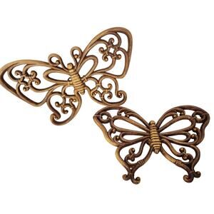 Lot 2 Vintage Dart Butterfly Wall Hanging Decor Brown Wood Grain Hobo